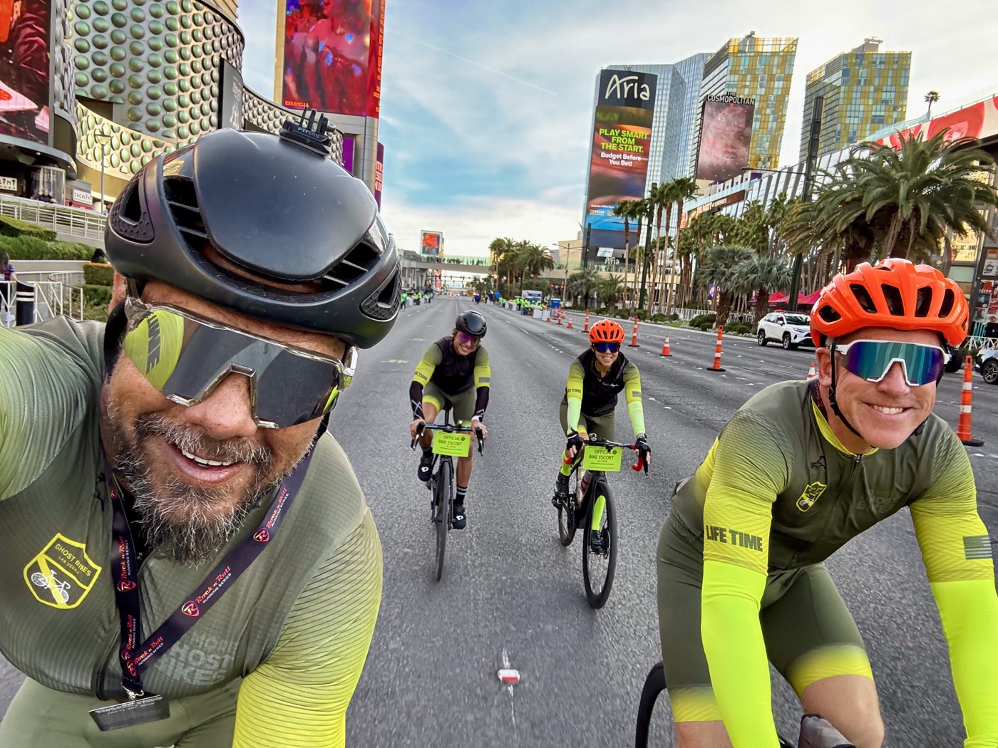 Vic riding chaperone on the Las Vegas Strip for the Rock and Roll Marathon